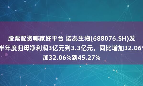 股票配资哪家好平台 诺泰生物(688076.SH)发预增，预计半年度归母净利润3亿元到3.3亿元，同比增加32.06%到45.27%